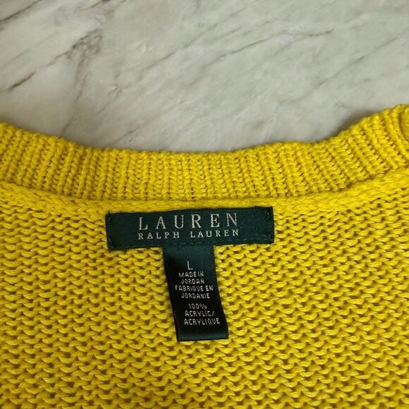Lauren Ralph Lauren bright yellow loose knit sweater size L - Picture 4 of 6